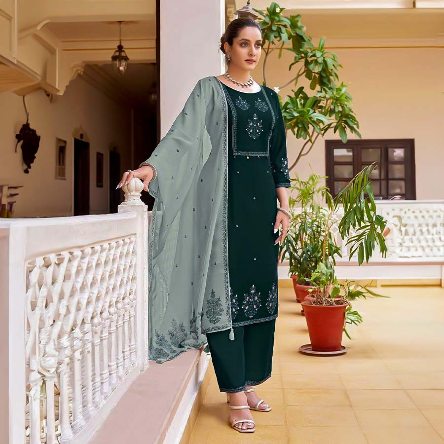 Green  Viscose Casual Wear Salwar Kameez