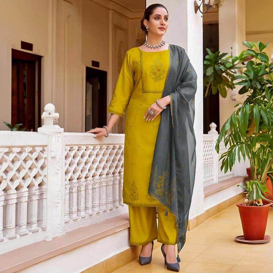 Yellow Viscose Casual Wear Salwar Kameez