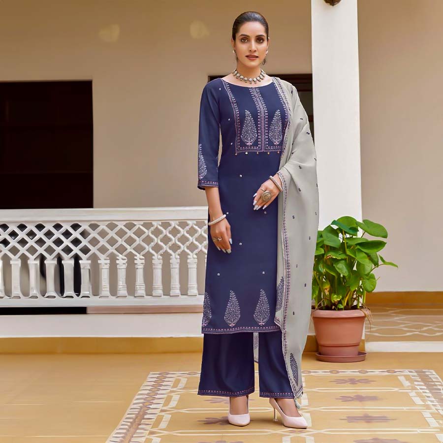 Violet Viscose Casual Wear Salwar Kameez