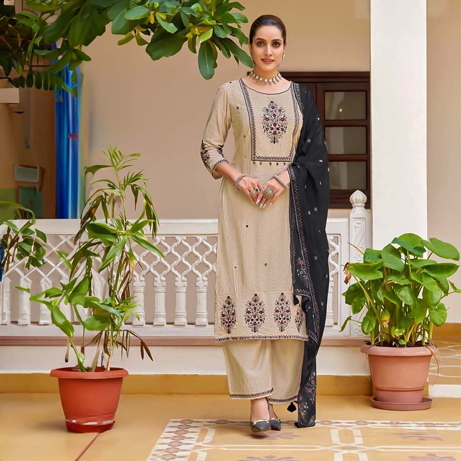 White Viscose Casual Wear Salwar Kameez