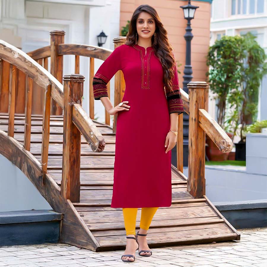 Red Rayon Casual Wear Kurti