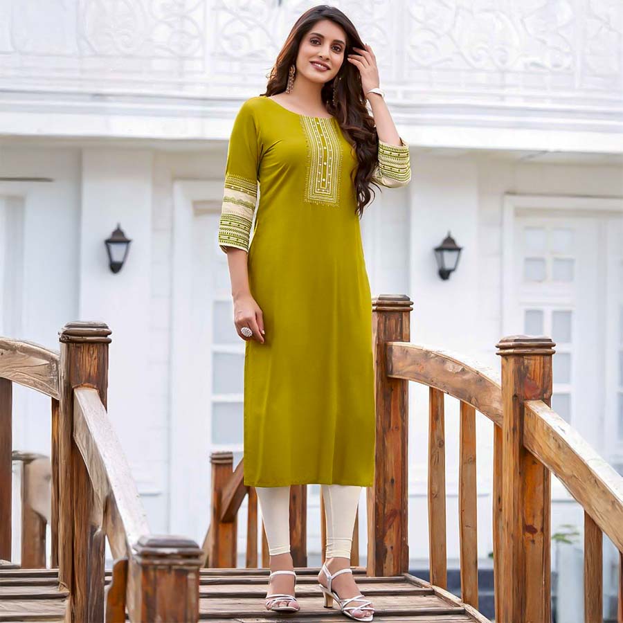 Green  Rayon Casual Wear Kurti