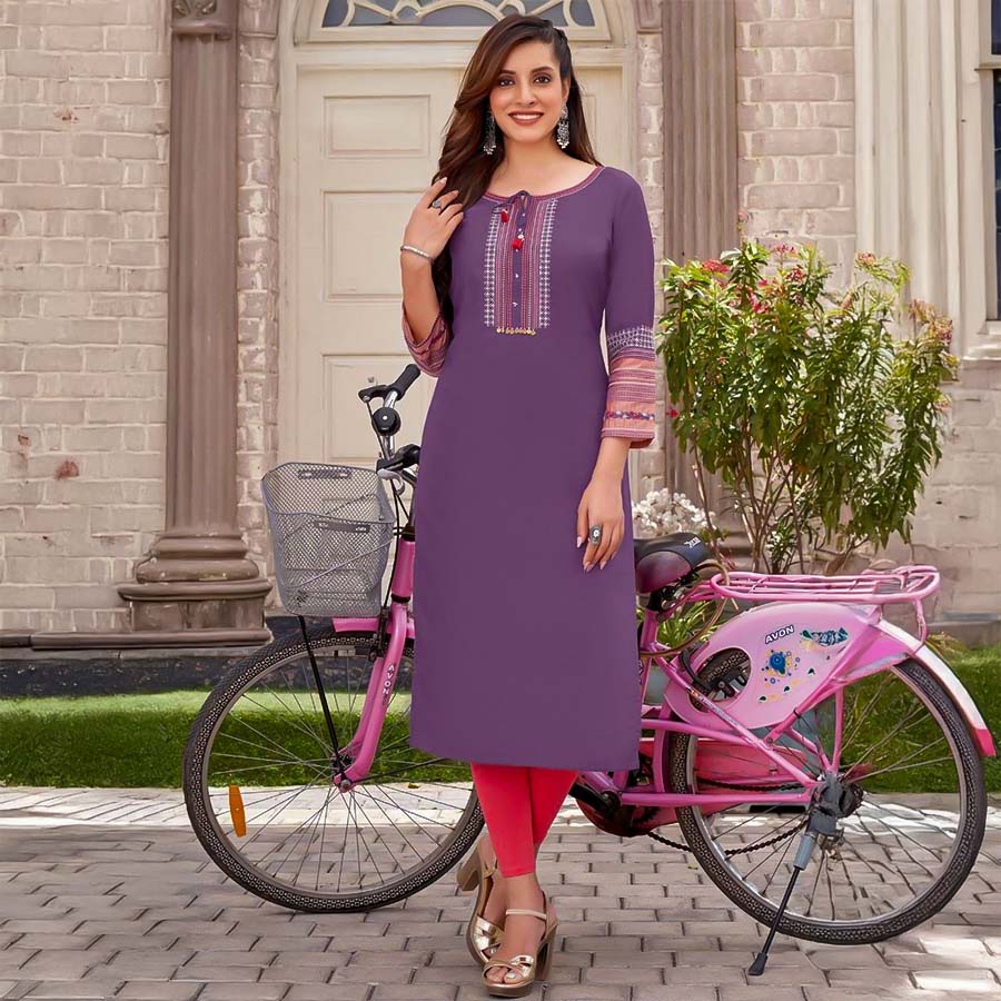 Purple Rayon Casual Wear Kurti