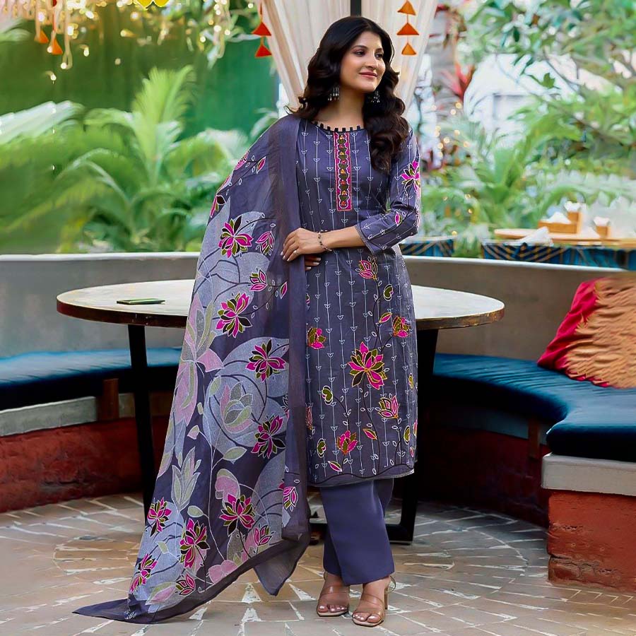 Violet  Cotton Printed Salwar Kameez