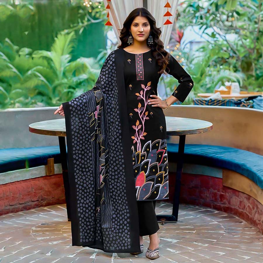 Black Cotton Printed Salwar Kameez