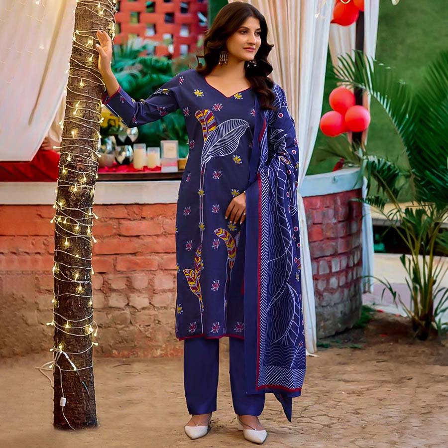 Violet  Cotton Printed Salwar Kameez