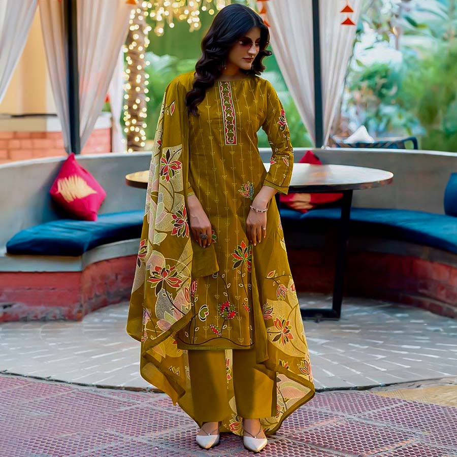 Yellow Cotton Printed Salwar Kameez