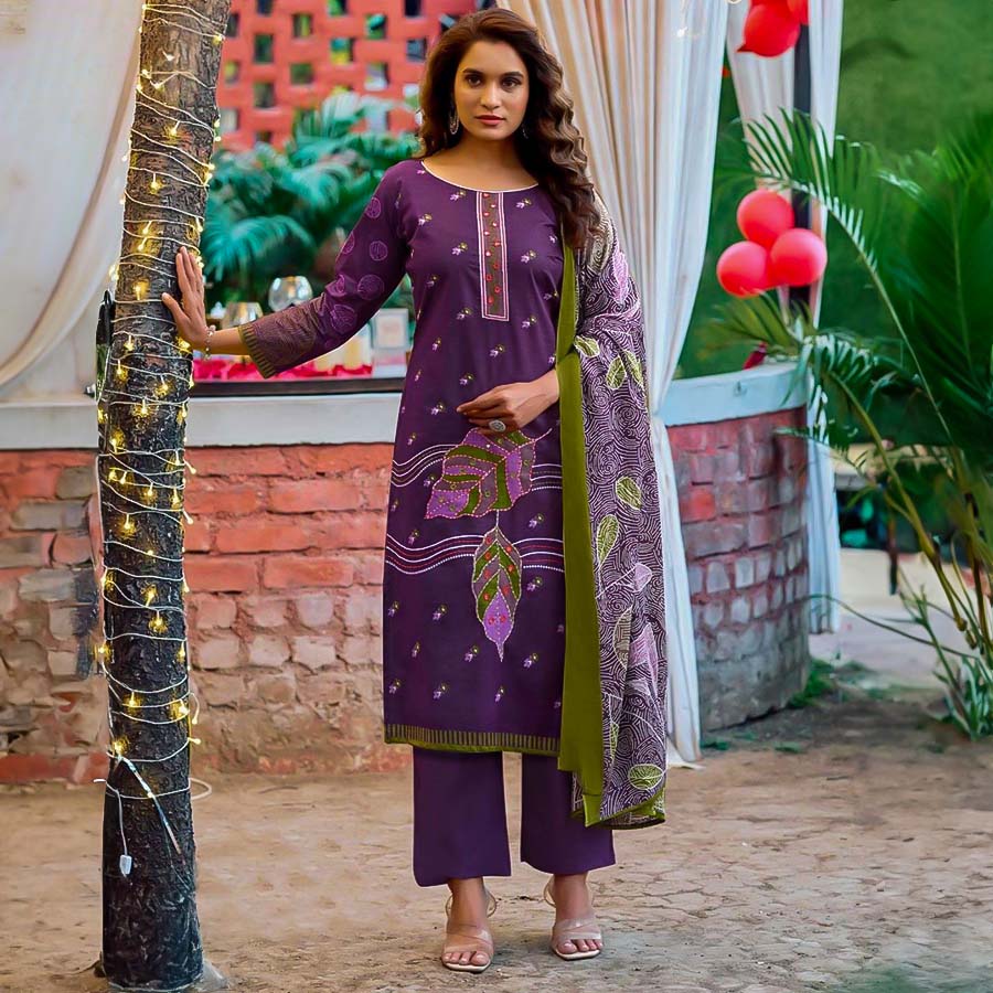 Violet  Cotton Printed Salwar Kameez