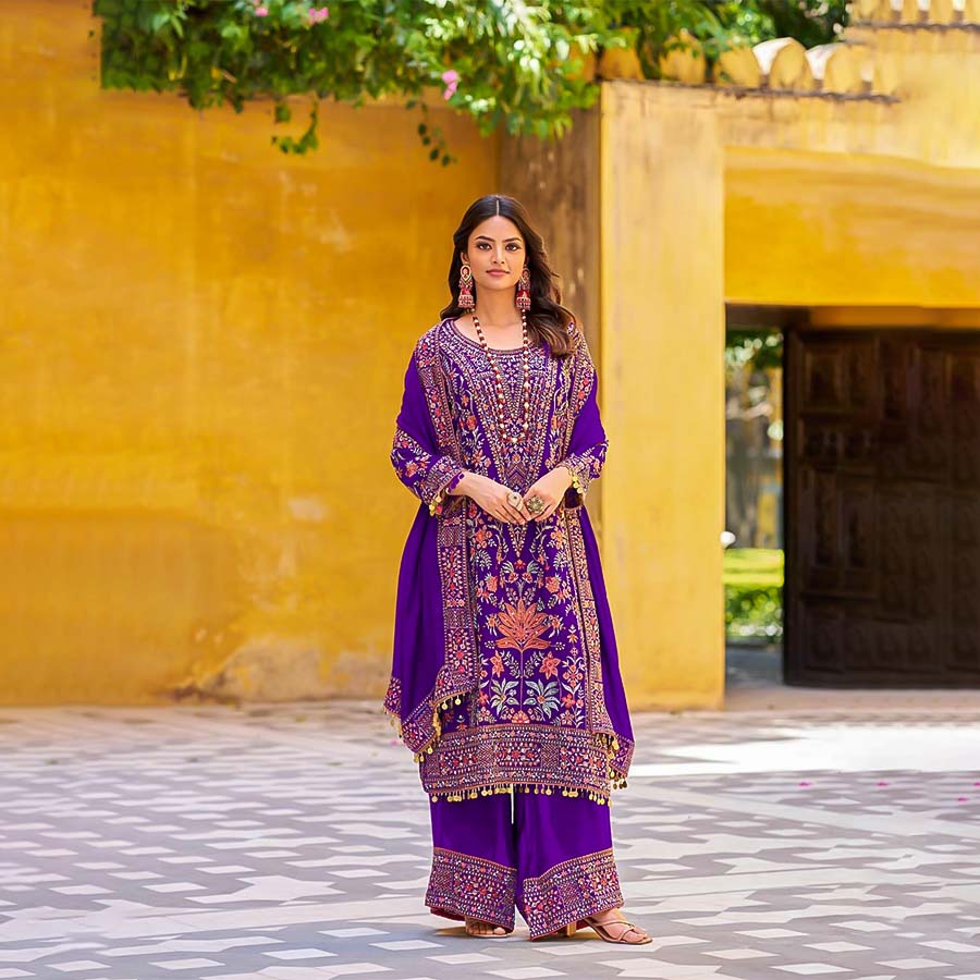 Purple Pure Chinon Designer Kurti