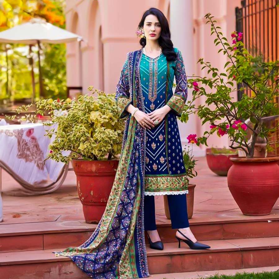 Blue Cotton Casual Wear Salwar Kameez
