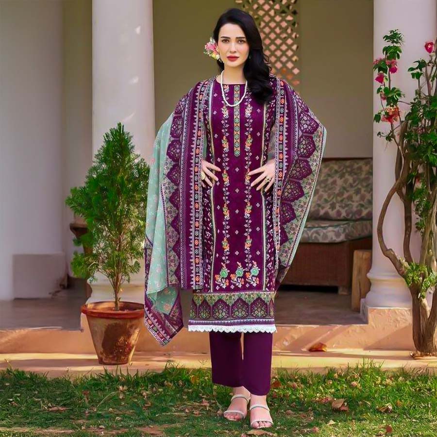 Violet Cotton Casual Wear Salwar Kameez