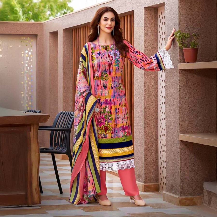 Pink  Cotton Printed Salwar Kameez