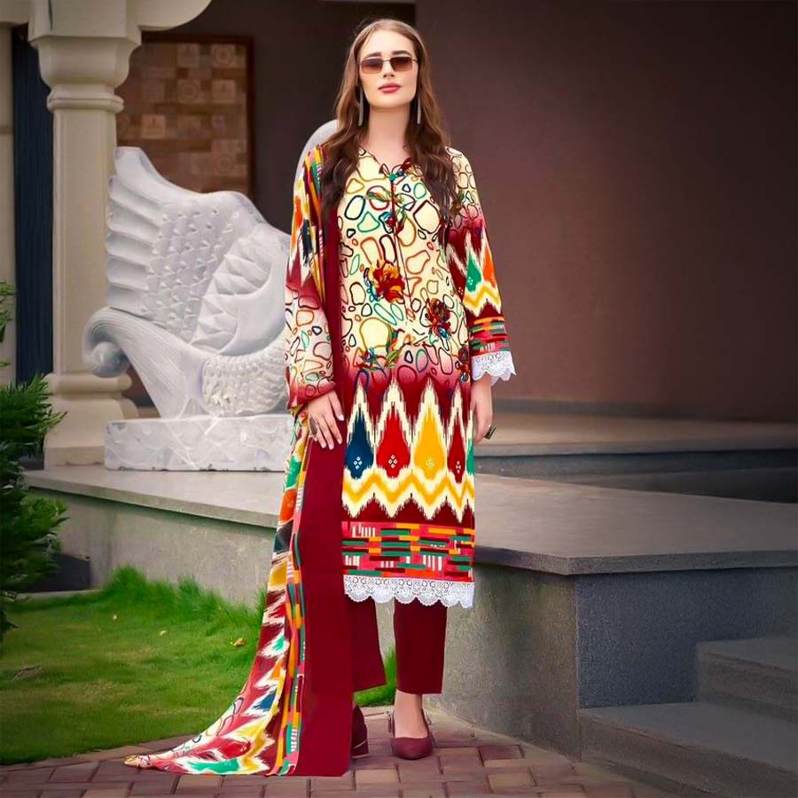 Brown  Cotton Printed Salwar Kameez