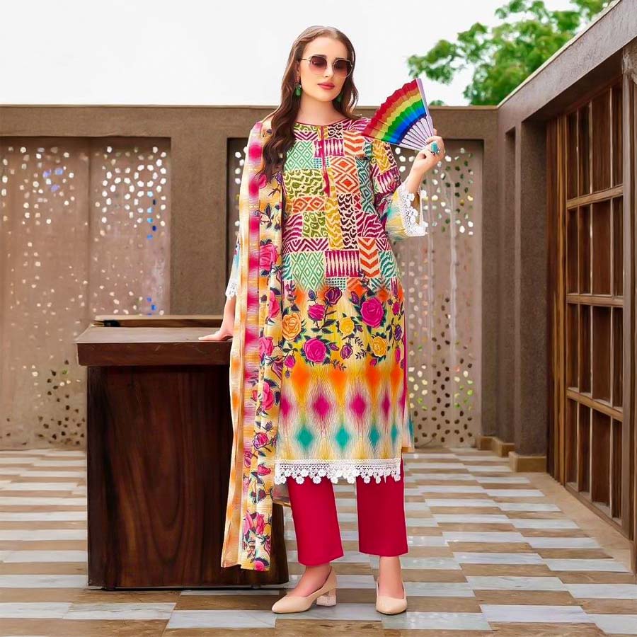 Yellow Cotton Printed Salwar Kameez