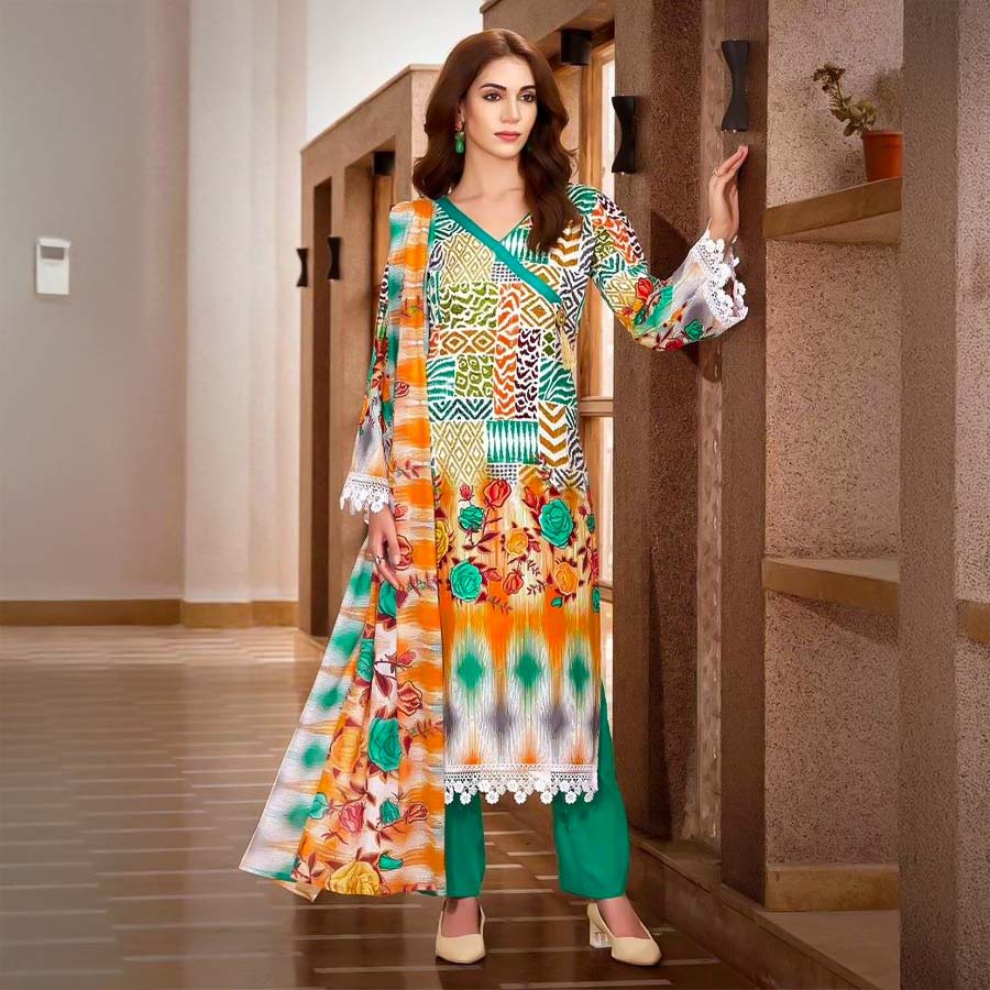 Green  Cotton Printed Salwar Kameez