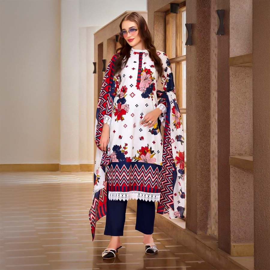 White  Cotton Printed Salwar Kameez