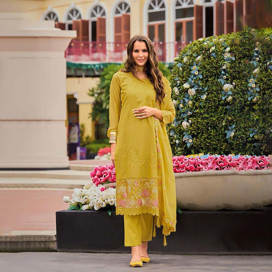 Yellow  Organza Party Wear Salwar Kameez