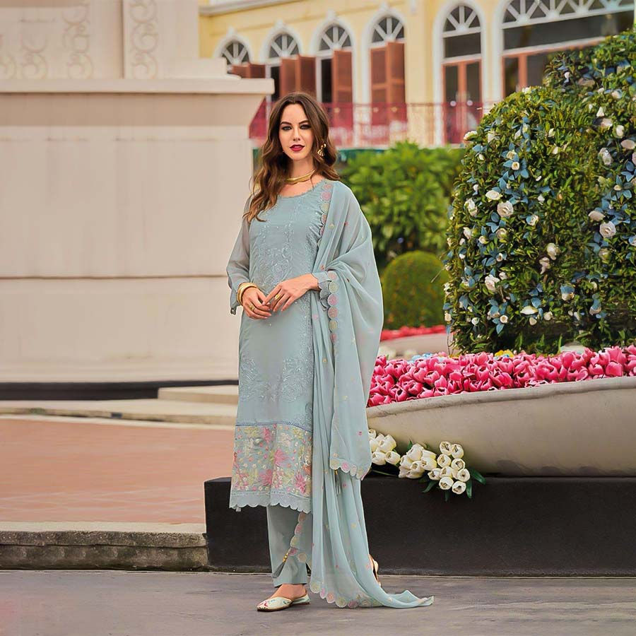 Grey Organza Party Wear Salwar Kameez