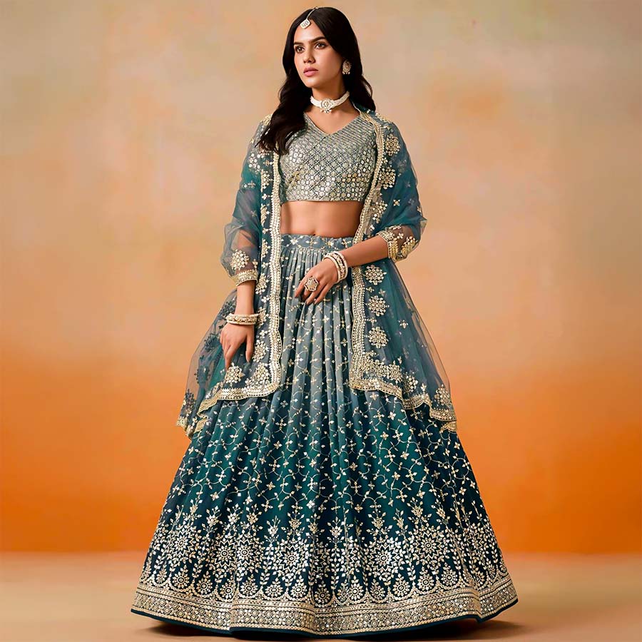 Green  Fancy Designer Lehenga