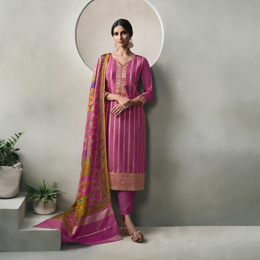 Pink Jacquard Partywear Suit