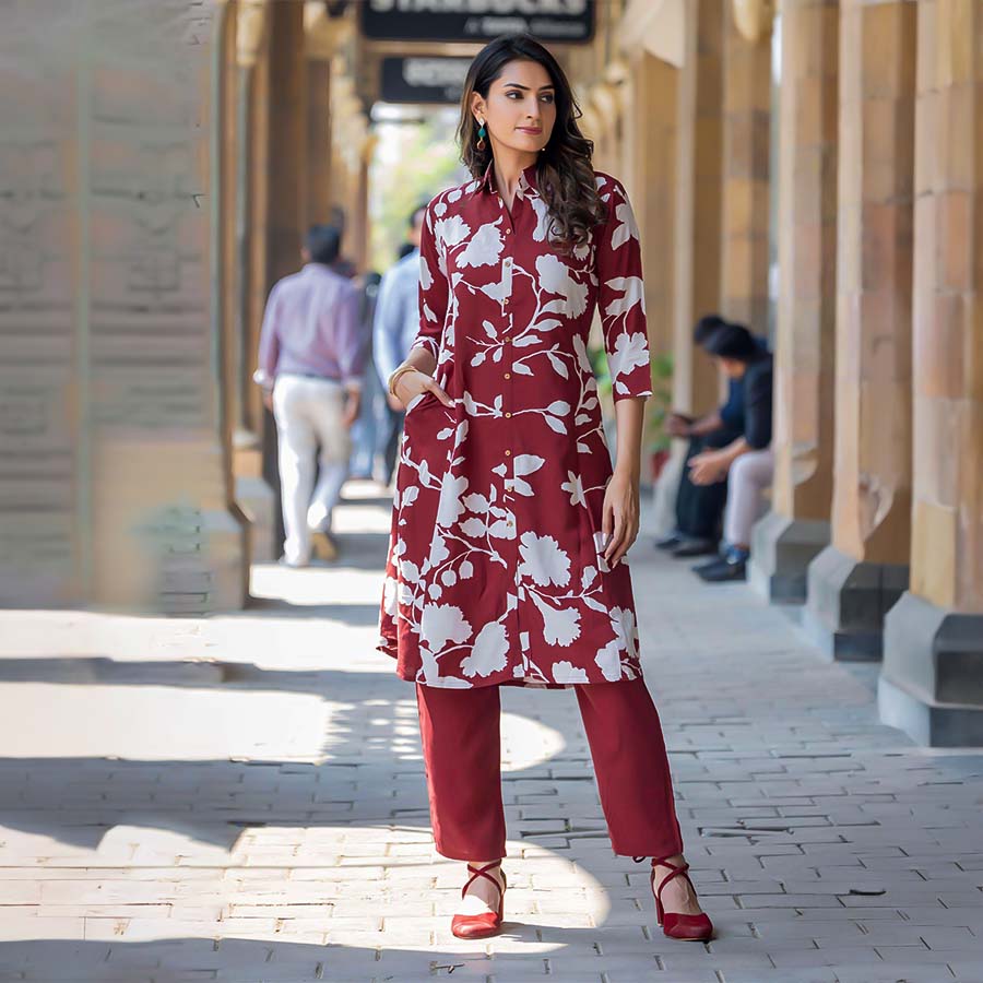Red Rayon Casual Wear Kurti
