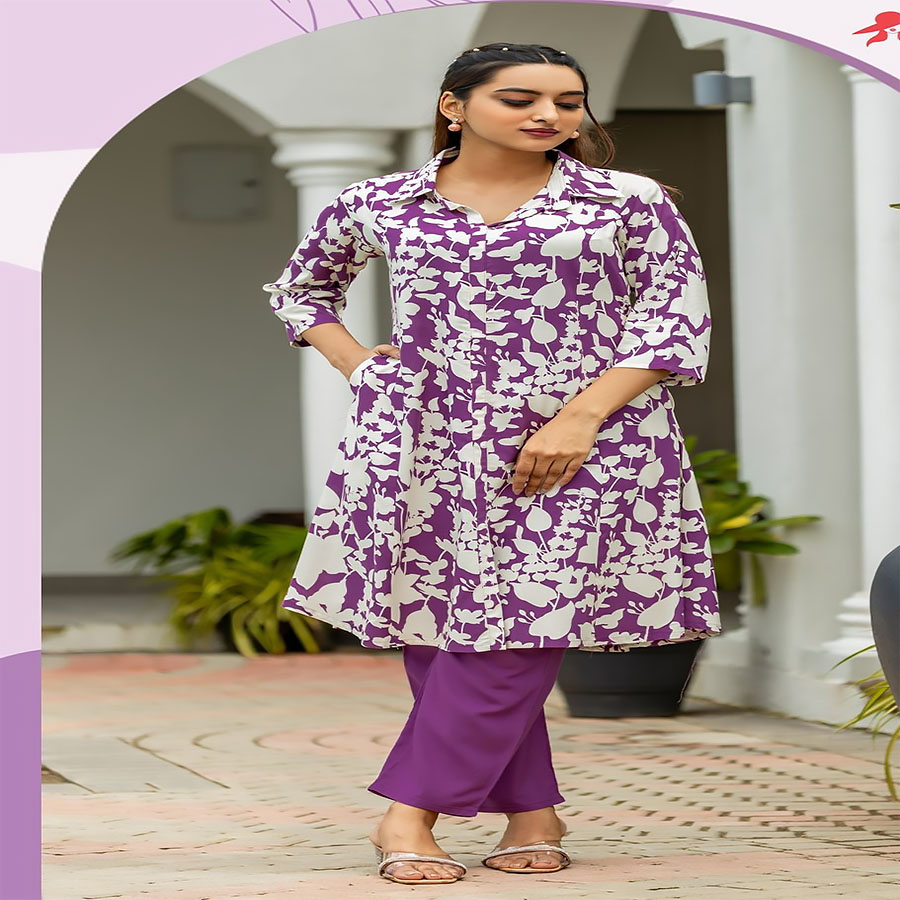 Purple Rayon Casual Kurtis