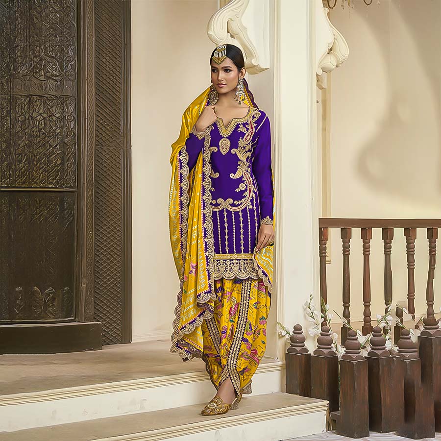 Purple  Chinon Designer Salwar Kameez