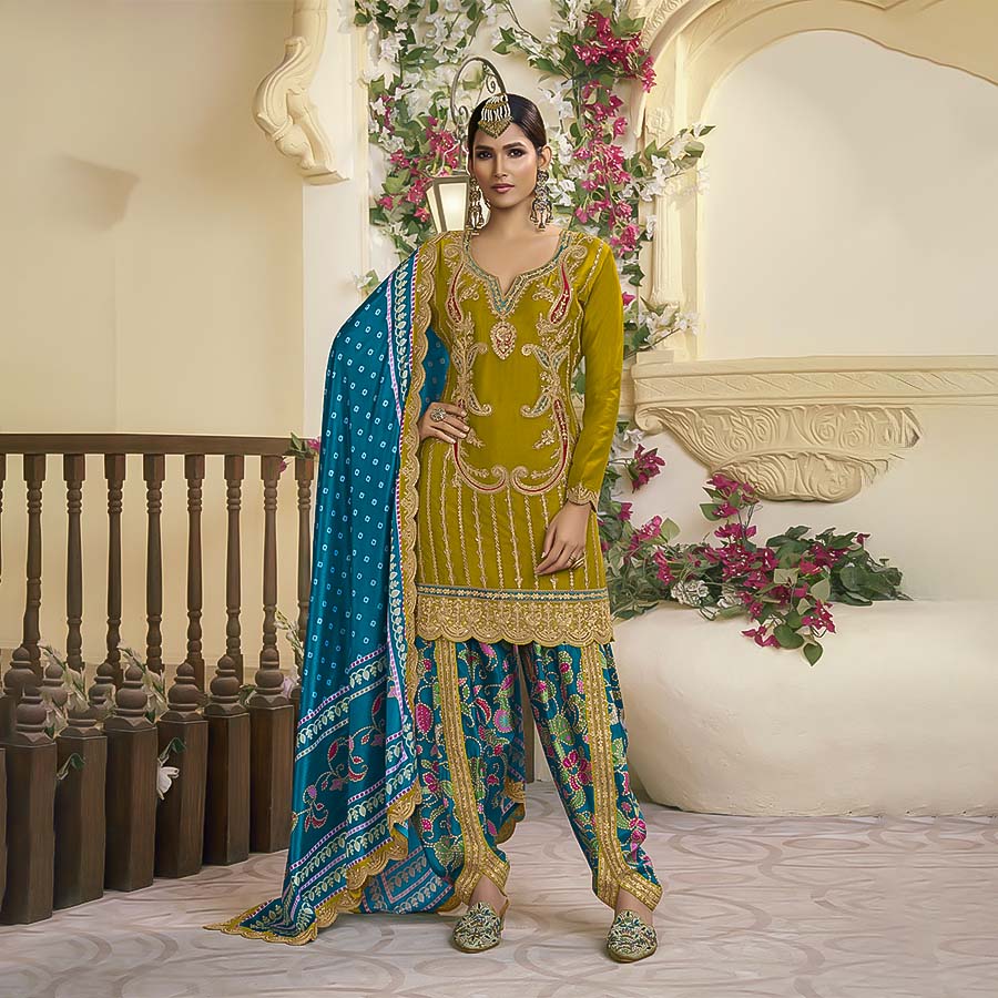 Yellow Chinon Designer Salwar Kameez