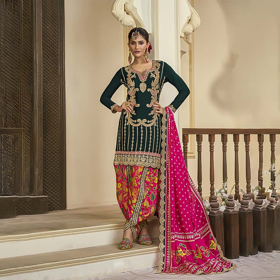 Green Chinon Designer Salwar Kameez