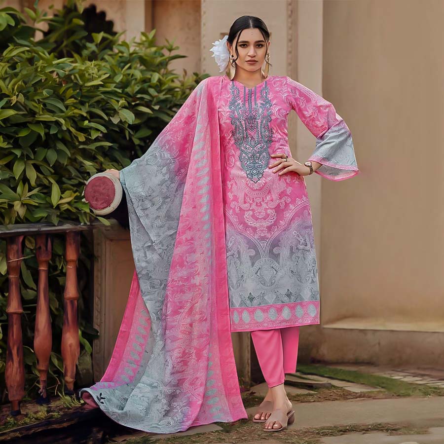 Pink Cotton Casual Wear Salwar Kameez