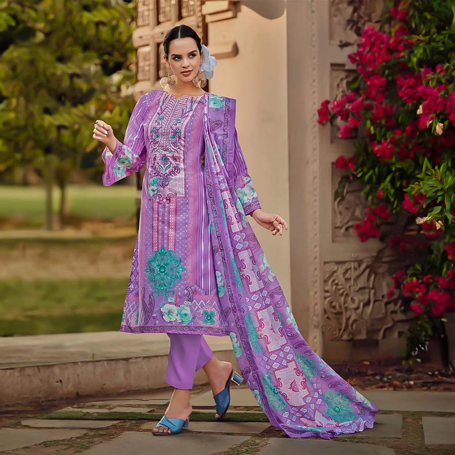 Purple Cotton Casual Wear Salwar Kameez