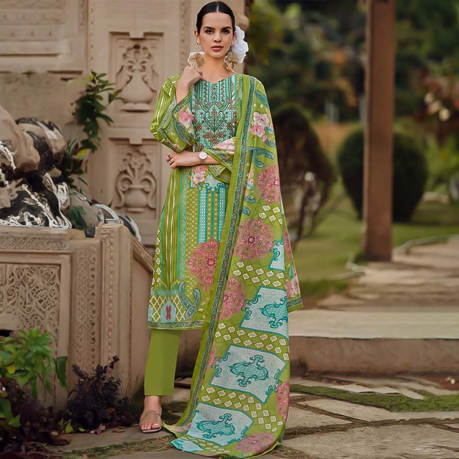 Green Cotton Casual Wear Salwar Kameez