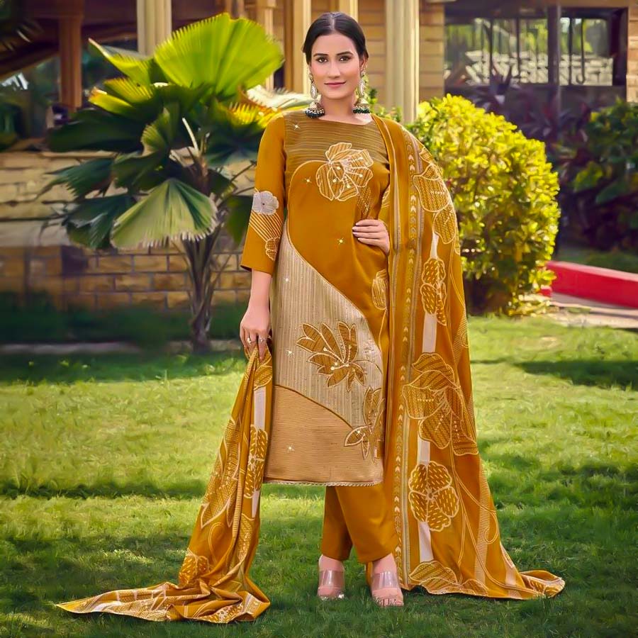 Yellow Jam Cotton Casual Wear Salwar Kameez