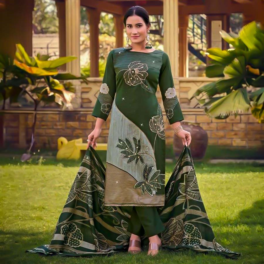 Green  Jam Cotton Casual Wear Salwar Kameez