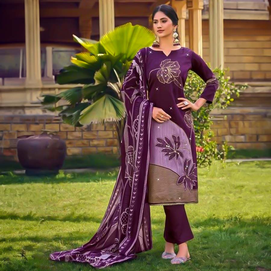 Violet Jam Cotton Casual Wear Salwar Kameez