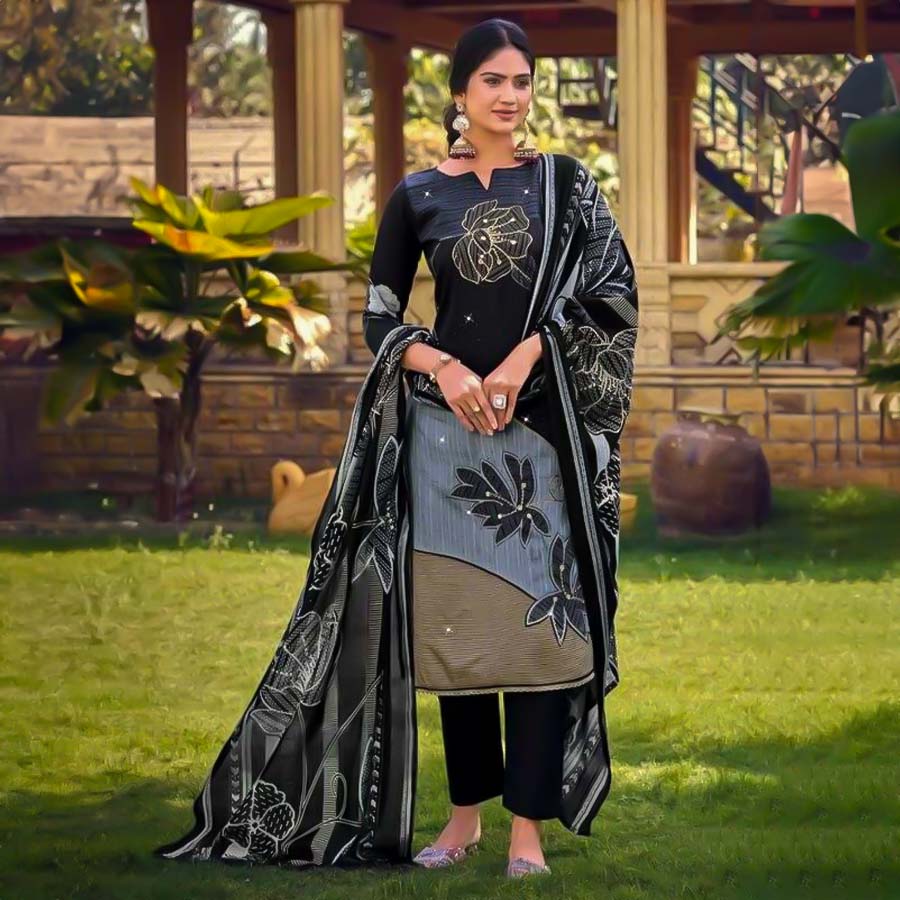 Black Jam Cotton Casual Wear Salwar Kameez