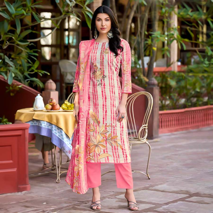 Pink  Cotton Casual Wear Salwar Kameez
