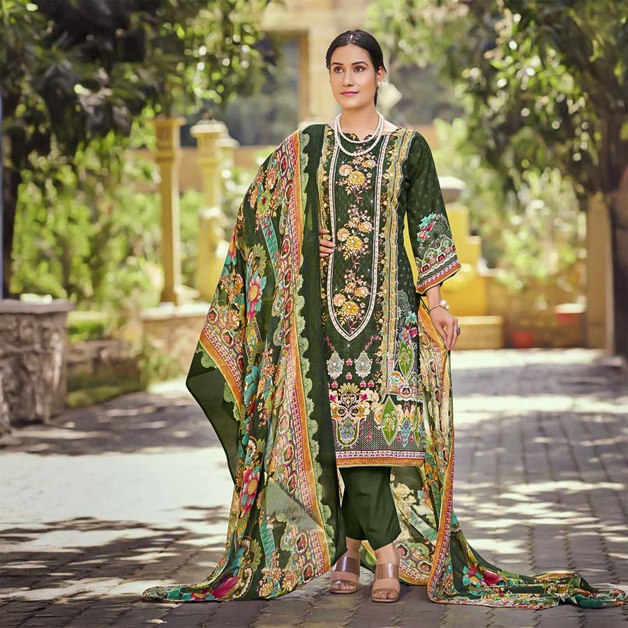Green  Jam Cotton  Printed Salwar Kameez