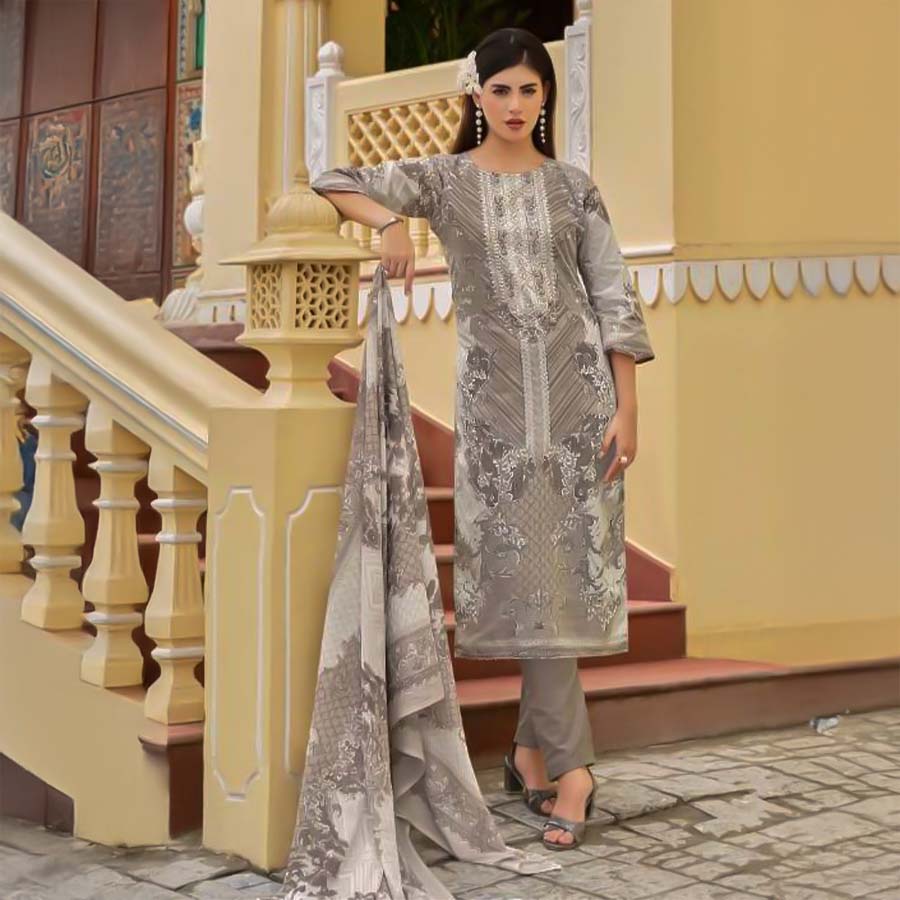 Grey Cotton Casual Wear Salwar Kameez
