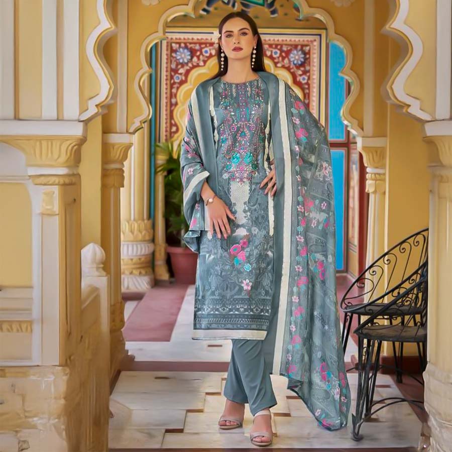 Grey Cotton Casual Wear Salwar Kameez
