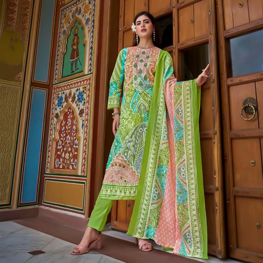 Green  Cotton Casual Wear Salwar Kameez