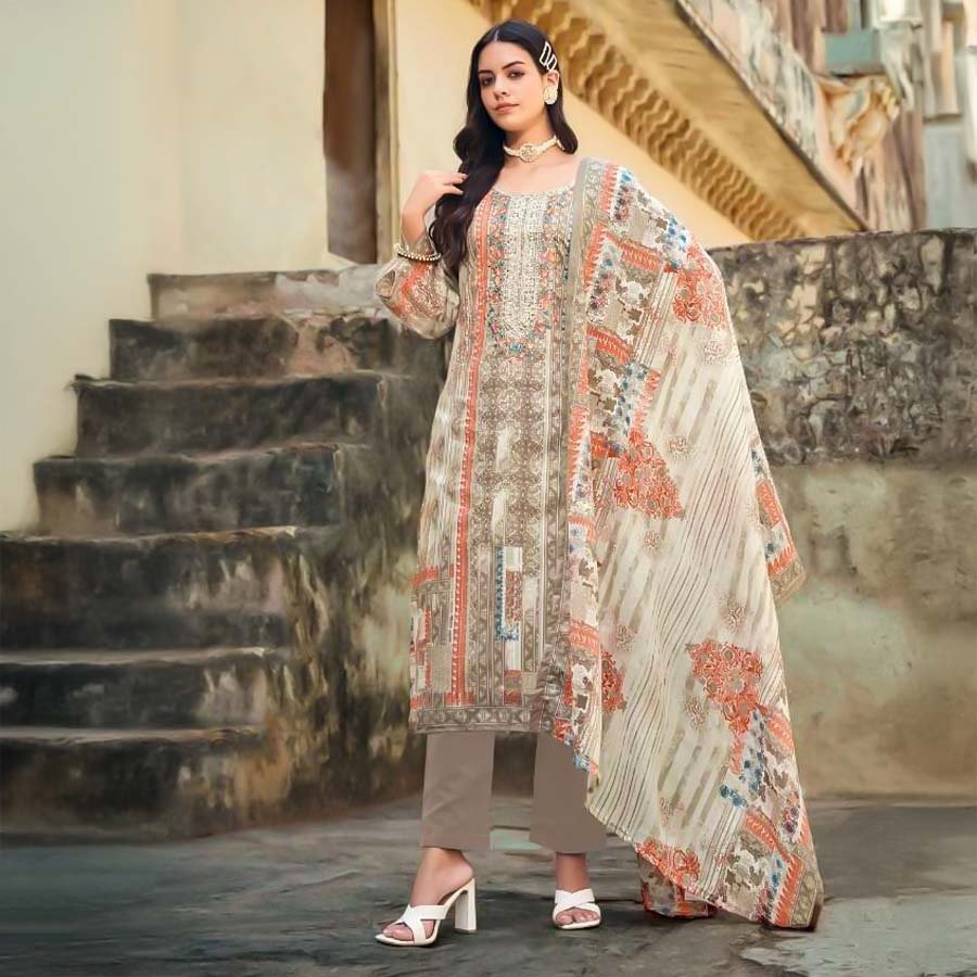 Grey  Cotton Casual Wear Salwar Kameez