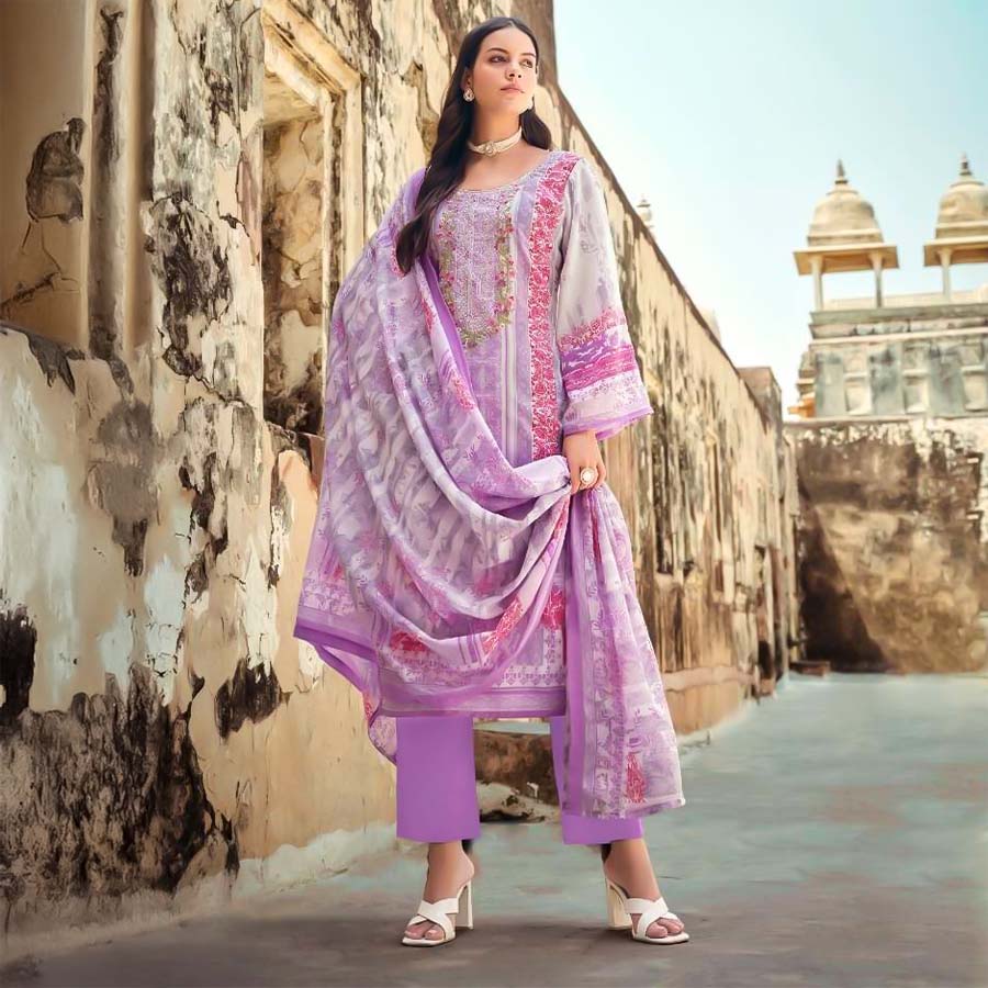Purple  Cotton Casual Wear Salwar Kameez