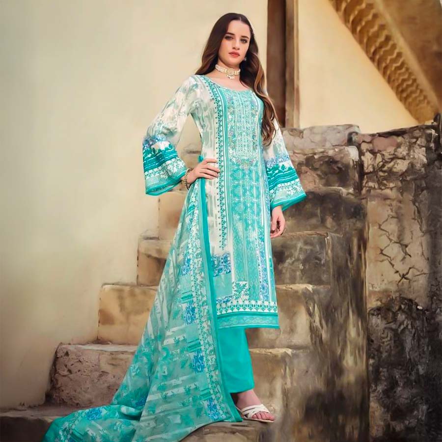Blue  Cotton Casual Wear Salwar Kameez