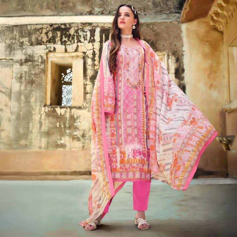 Pink  Cotton Casual Wear Salwar Kameez