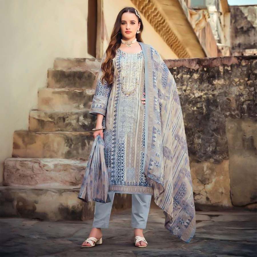 Grey  Cotton Casual Wear Salwar Kameez