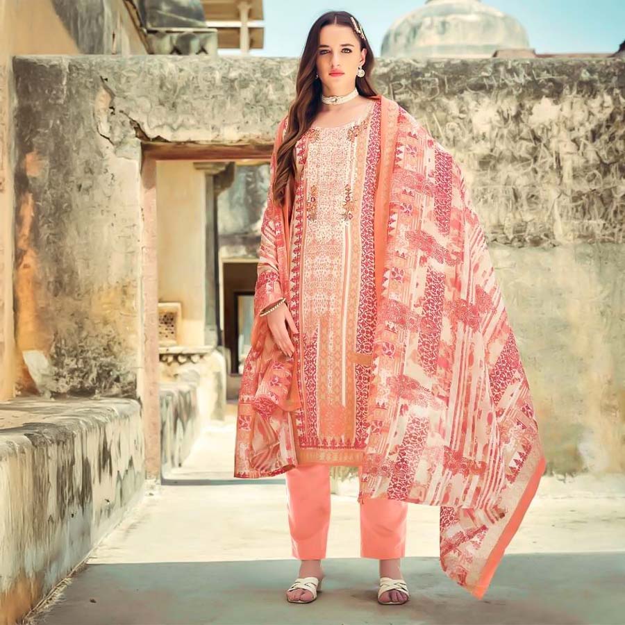 Orange  Cotton Casual Wear Salwar Kameez