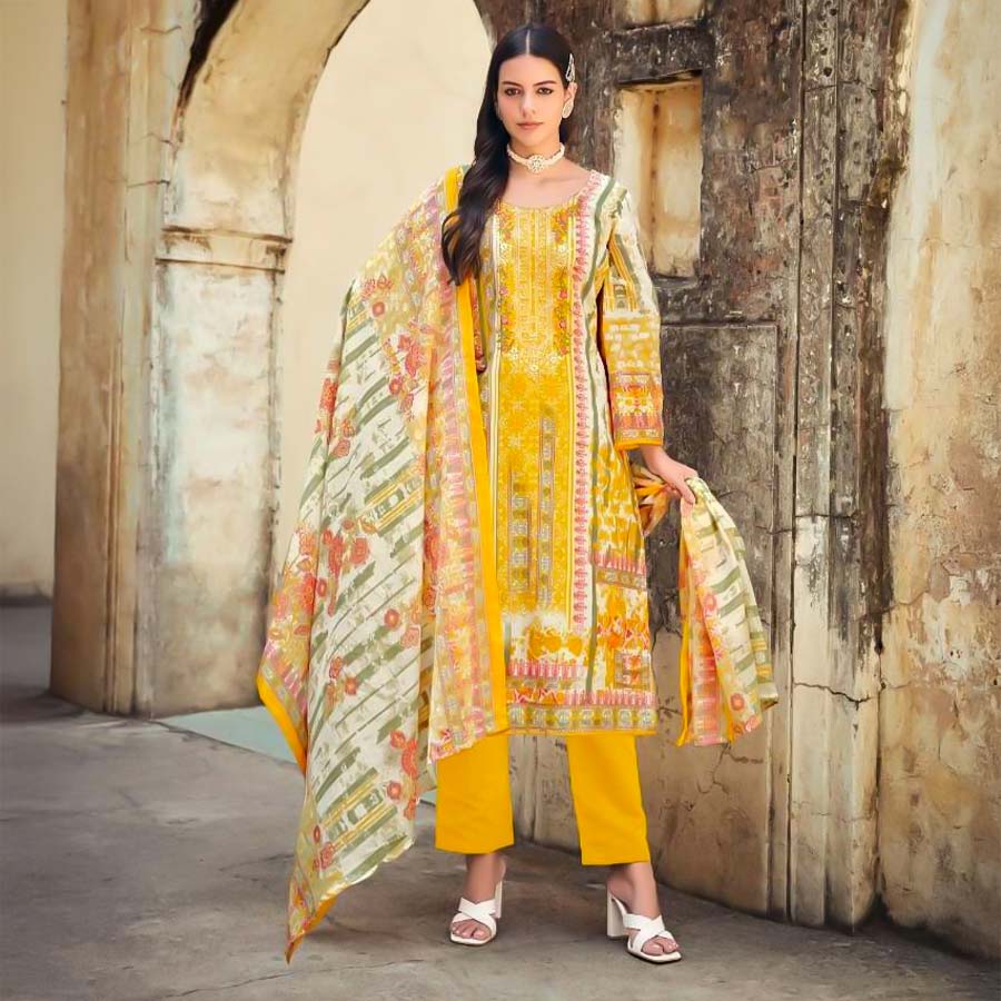 Yellow Cotton Casual Wear Salwar Kameez