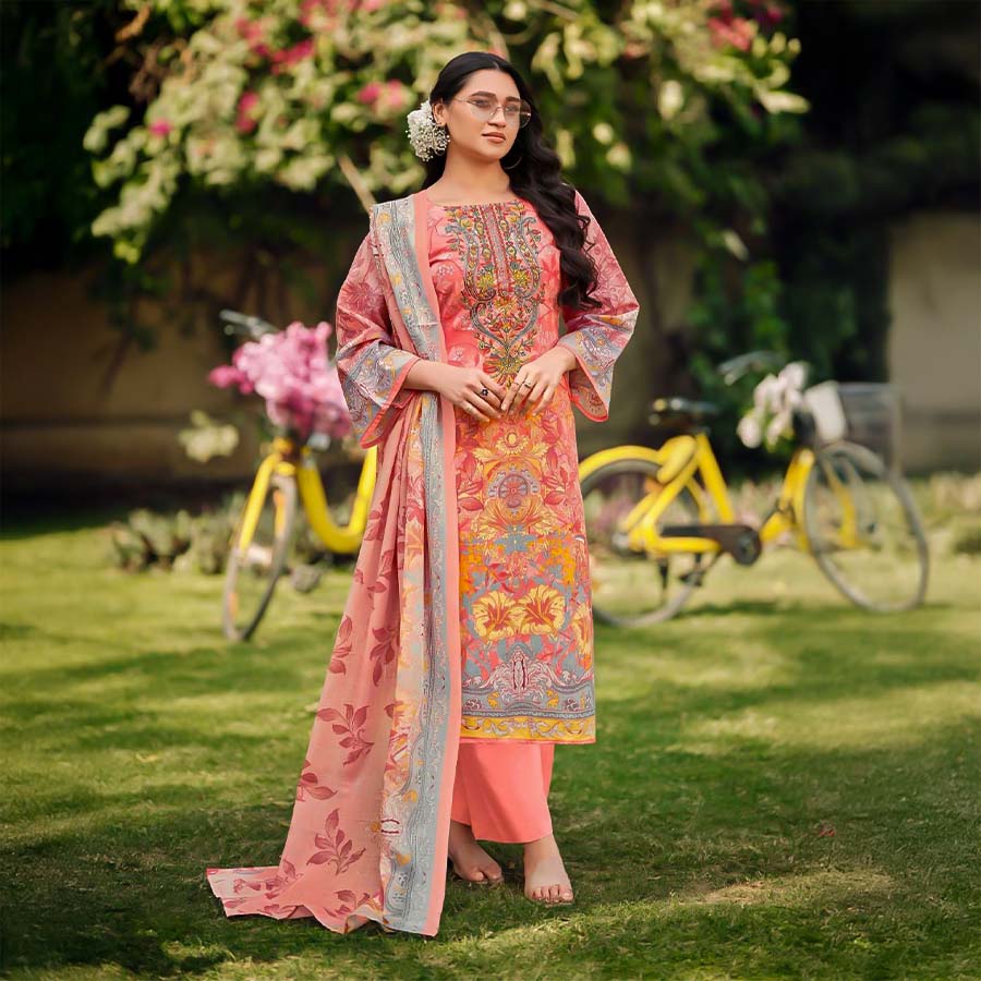 Orange  Cotton Casual Wear Salwar Kameez