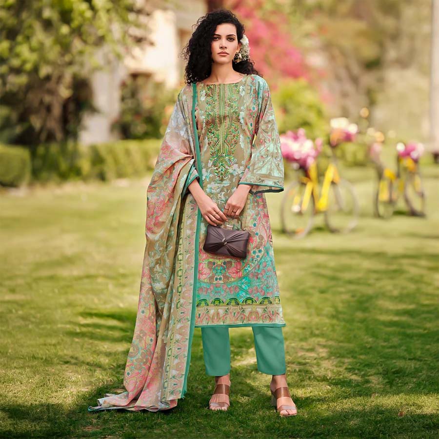 Green  Cotton Casual Wear Salwar Kameez